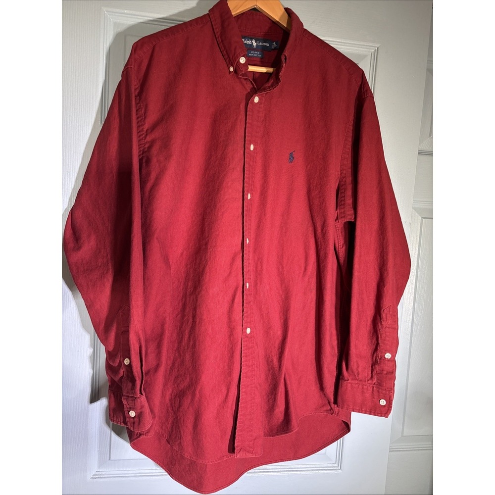 Ralph Lauren Mens Large Red Button Down Shirt Pony Logo 100% Cotton Blake